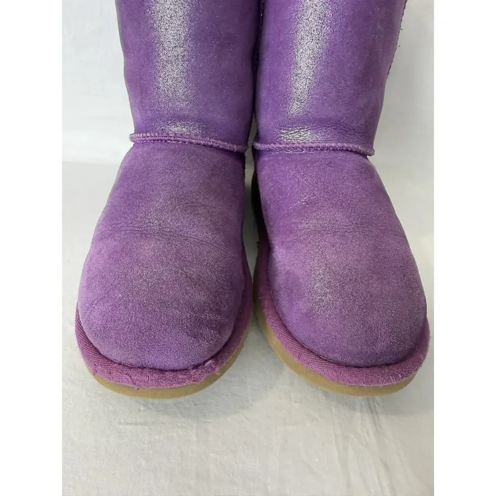UGG Classic Glitter Boots Big Girls Size 4 Purple Grape Sparkle